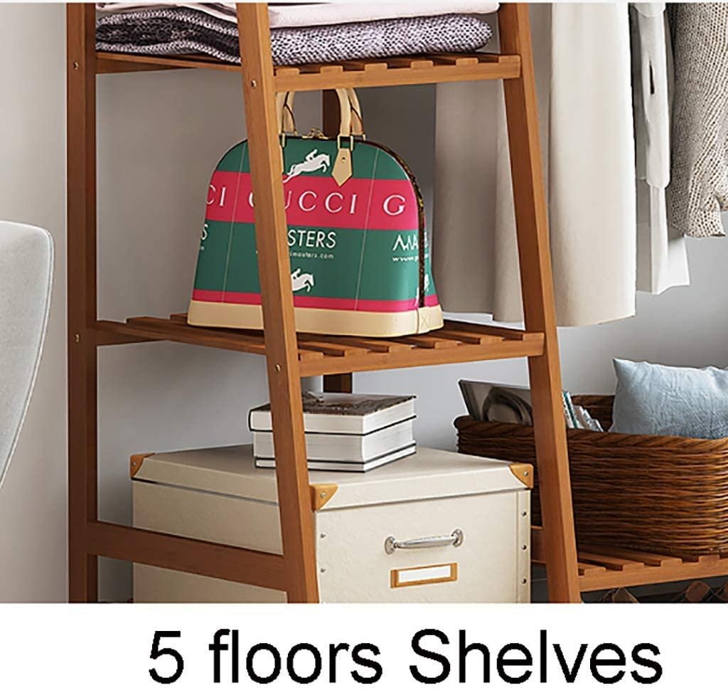 ADA Bamboo Clothes Rack Heavy Duty Garment Stand Coat Hanging Stand, 5 Tier Storage Shelves Closet Organizer for Bedroom, Living Room and Entryway-18