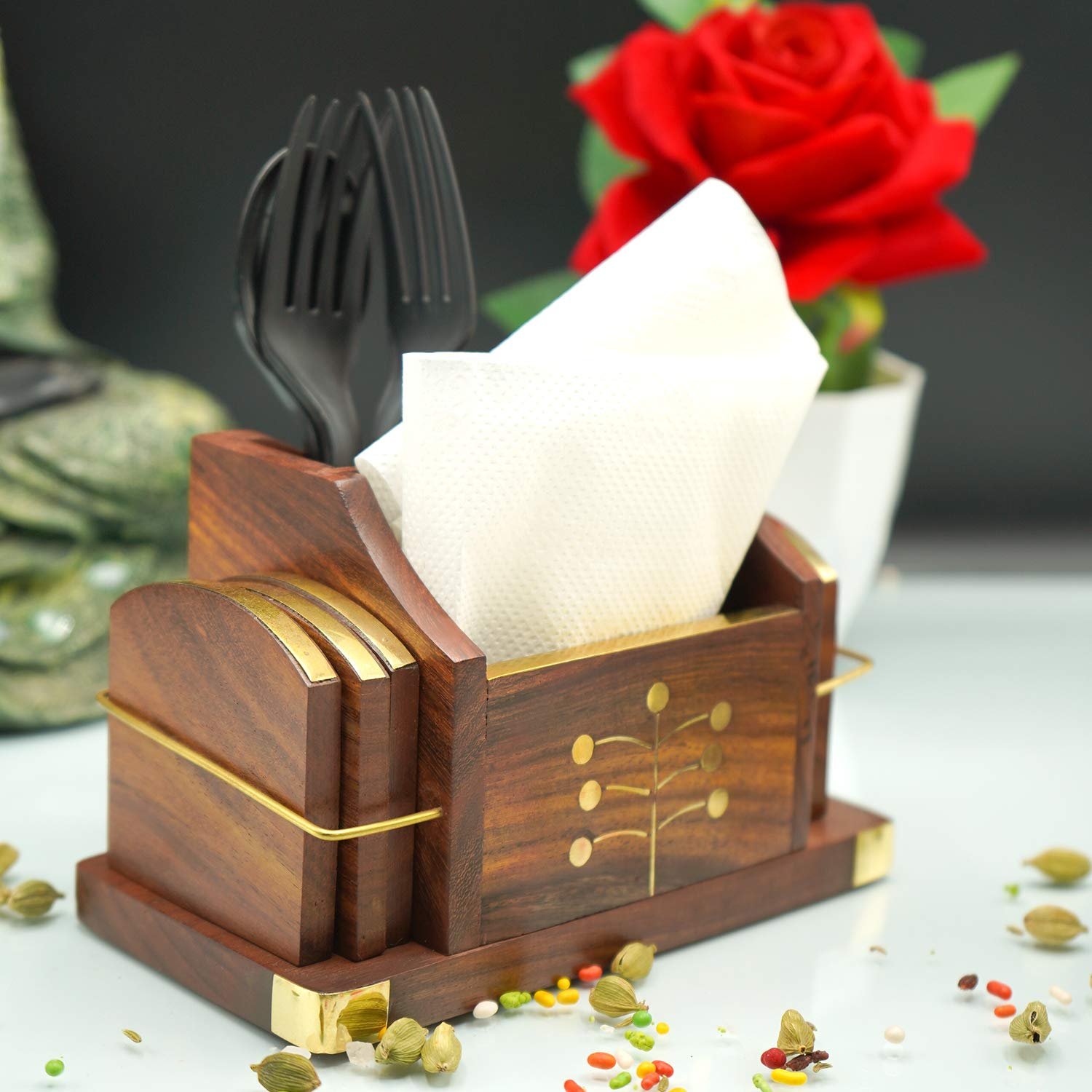 ADA Handicraft Wooden Coasters Cum Phone Stand 1