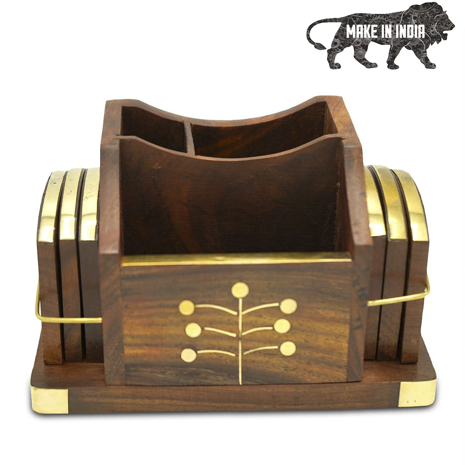 ADA Handicraft Wooden Coasters Cum Phone Stand 2
