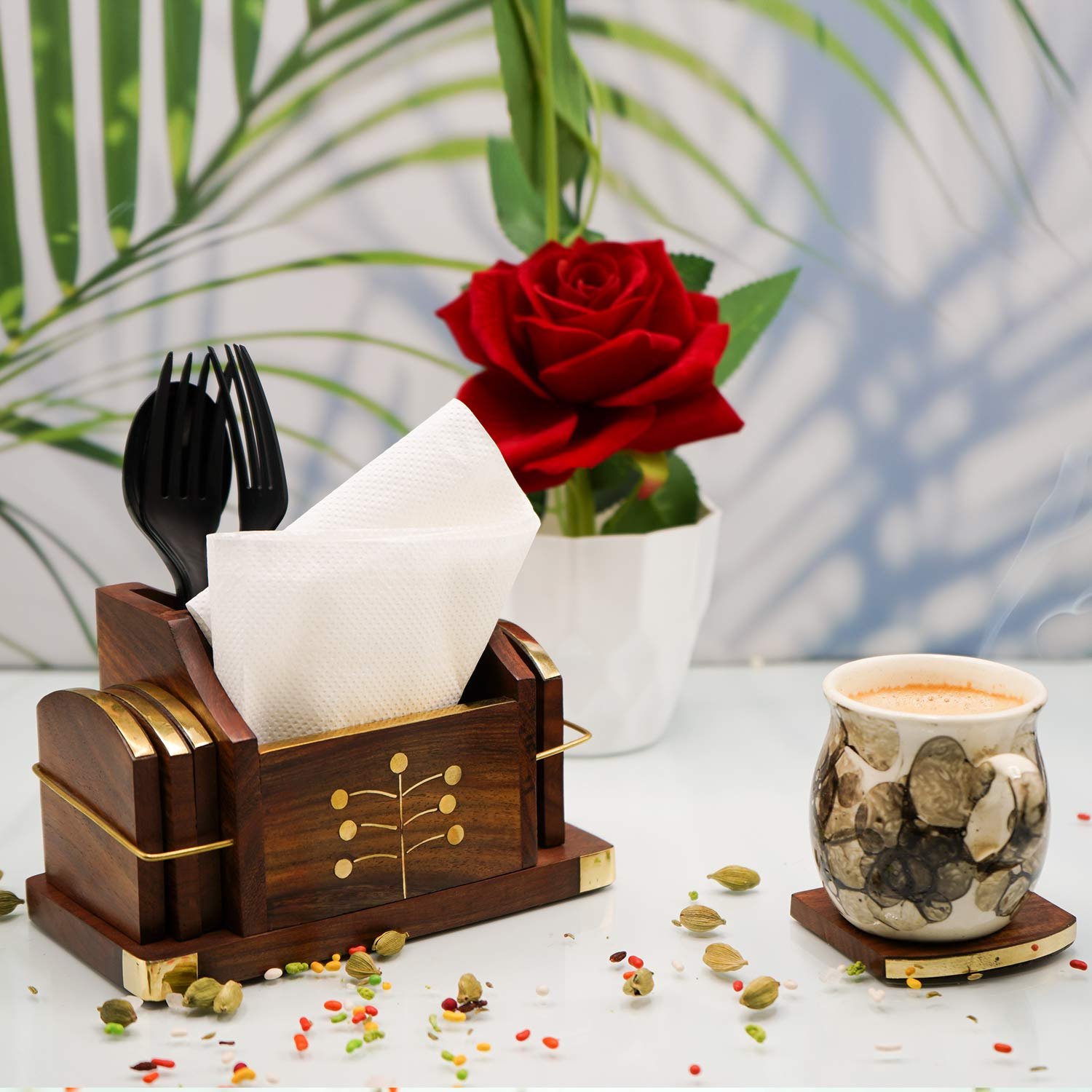 ADA Handicraft Wooden Coasters Cum Phone Stand 5