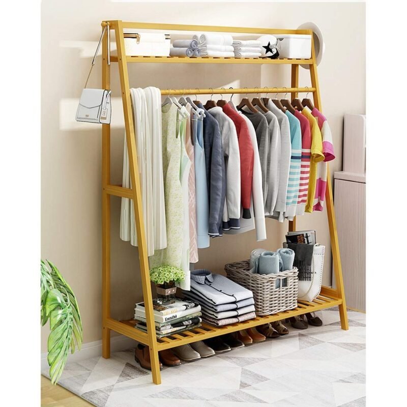ADA Bamboo Coat Rack, Multifunctional Cloth Stand with Rack, Top Shelf ...