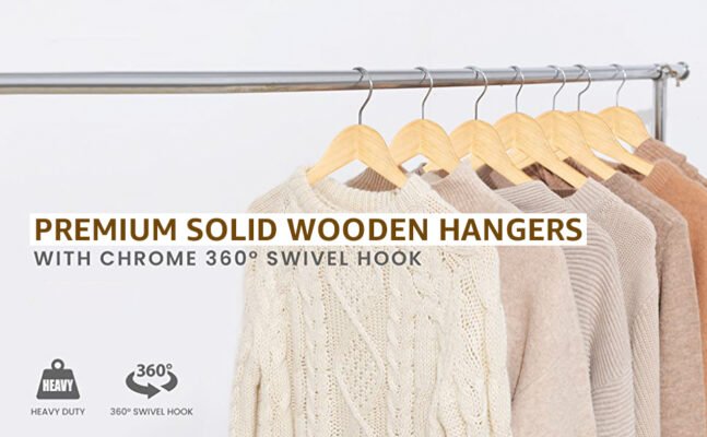 ADA Handicraft® Premium Heavy Duty Wooden Hangers , Hangers for Wardrobe  and Cupboard , 360° Swivel Hook and Notches Clothes Hangers with Non Slip  Bar (Natural) - Galacy