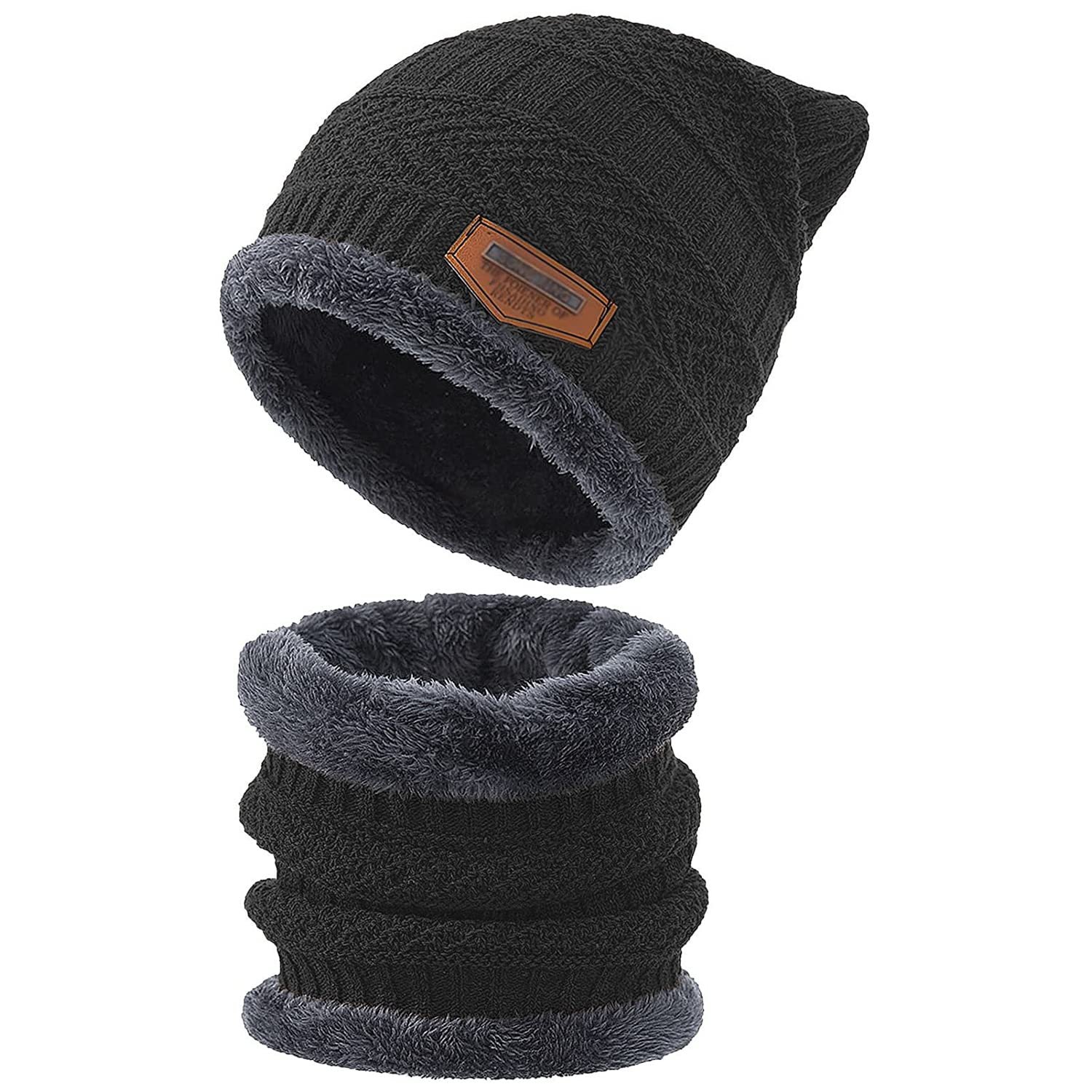 Warm Knit Hats, Skull Cap with Neck Warmer Winter Wear Beanie Hats Scarf Set for Men and Women